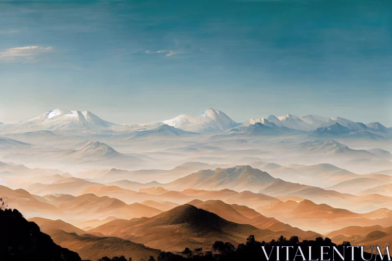 Mountain Range in Indigo, Brown, and Beige - A Himalayan Art-Inspired Piece AI Image