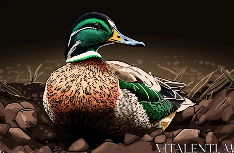 Ultra-Detailed Mallard Duck Illustration in Emerald and Brown AI Image