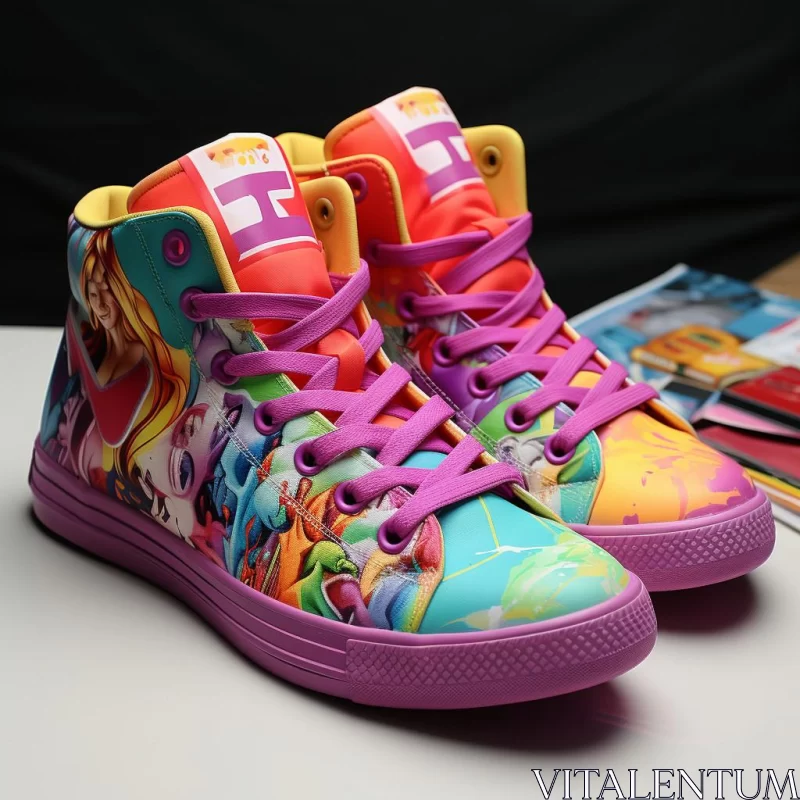 AI ART Women's Manga-Inspired High-Top Sneakers and Clogs Collection