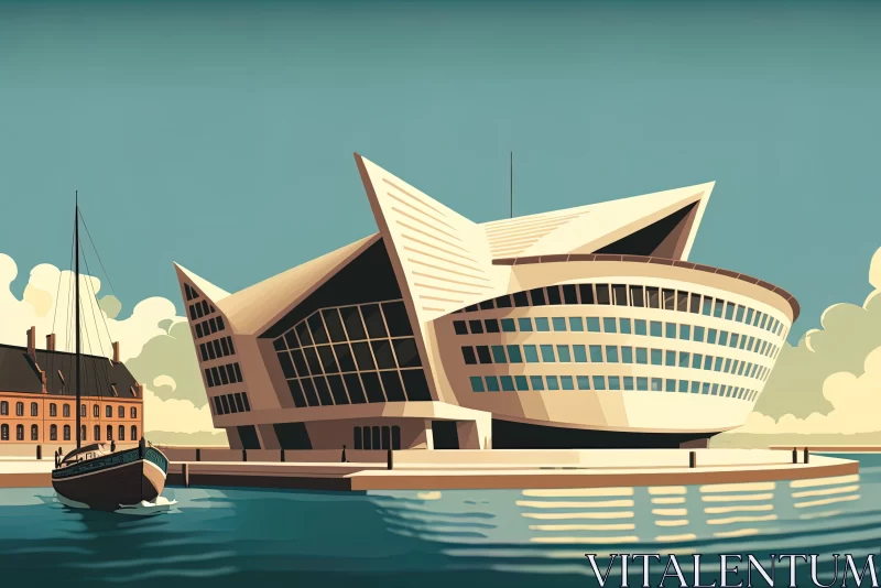 Architectural Wonders in Retro-Modern Illustrations AI Image