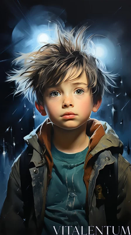 AI ART Captivating Light: A Boy's Story in Shades of Gray and Azure