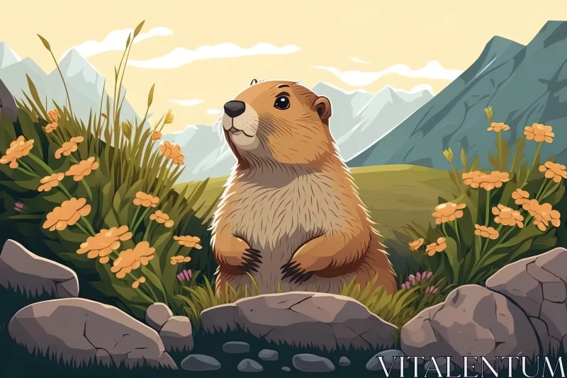 Illustrations of Prairie Dog, Groundhog and Bullard Amidst Nature AI Image