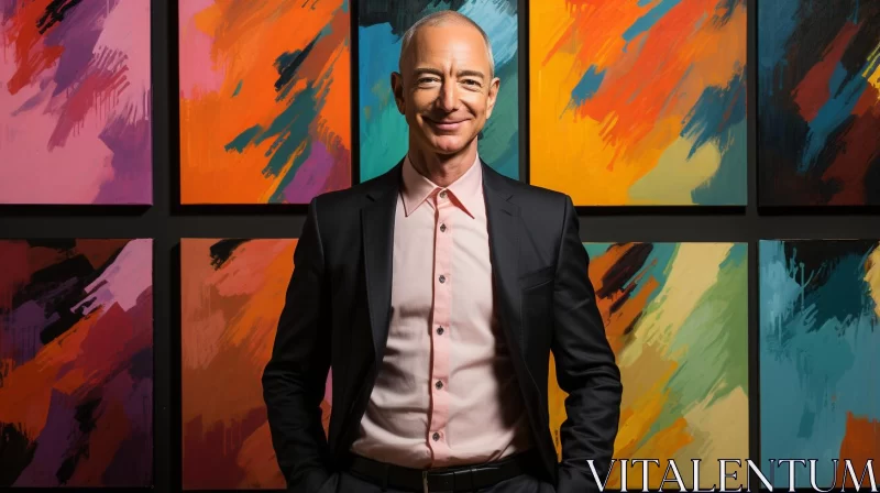 AI ART Jeff Bezos Poses with Colorful Contemporary Artworks