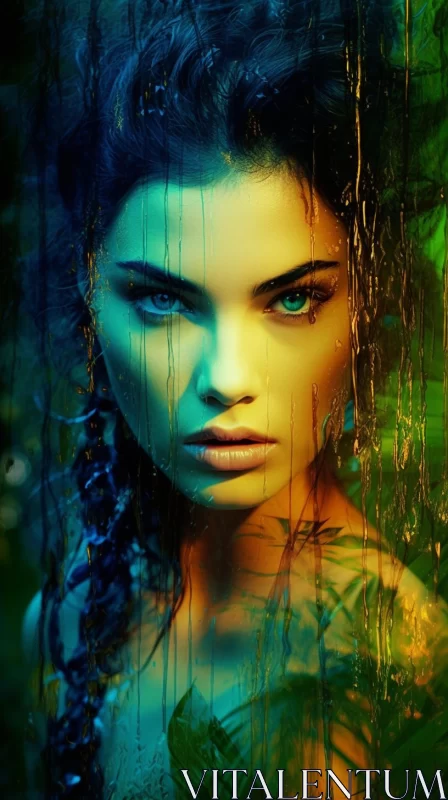 Mysterious Jungle Woman: Aggressive Digital Illustration in Luminous Colors AI Image
