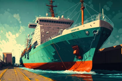 Retro Pop Art Inspired Large Ship at Dock AI Image