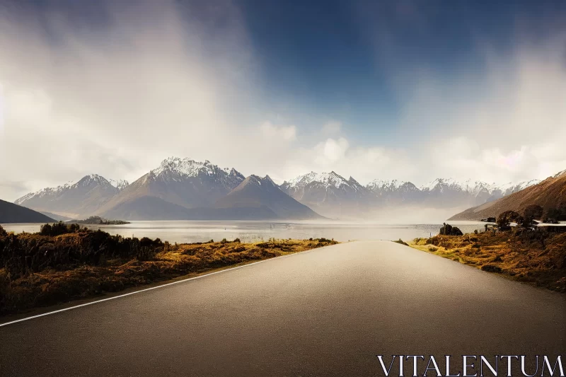 Scenic Sunrise Road in New Zealand: A Majestic Mountainous Panorama AI Image