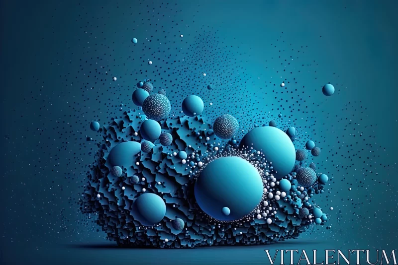 Abstract Blue Bubbles in Surreal Landscape AI Image