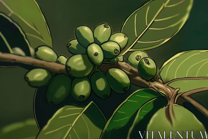Coffee Beans on Tree Branch: A Nature's Bounty Illustration AI Image