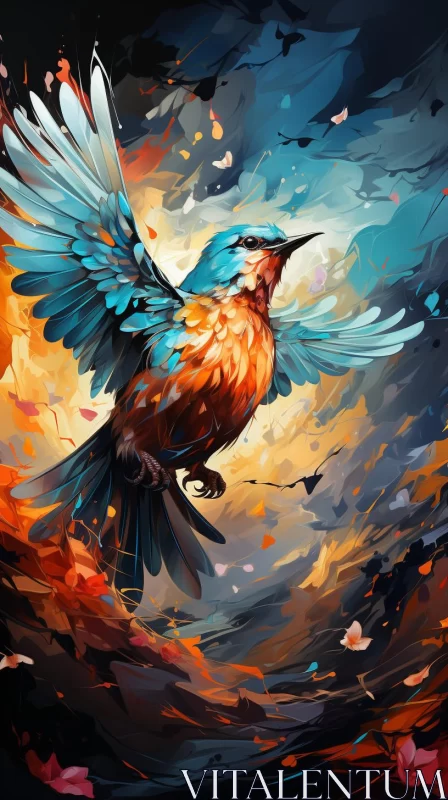 Colorful Bird in Flight - A Fusion of Digital Art Techniques AI Image