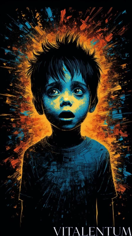 Emotionally Intense Child Portrait in Golden Light AI Image