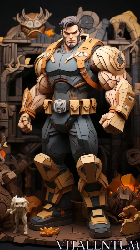 Paper Crafted Armor Character in Dark and Gold AI Image
