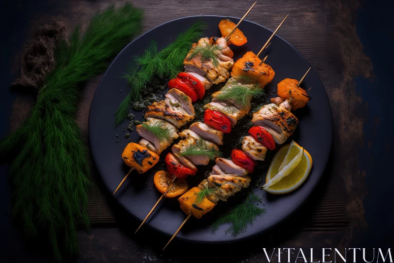 Rustic Chicken Kebabs on Plate - Harmony of Dark Orange and Gray AI Image