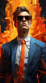 Assertive Man in Suit: A Bold and Colorful Illustration