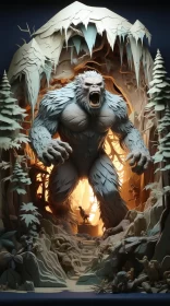 Monstrous Yeti Presence in Rocky Woods - Detailed Artistic Rendering AI Image