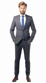Sharp-Dressed Man in Gray Suit and Blue Tie AI Image