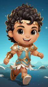 Ancient Warrior Child in Cartoon Realism AI Image