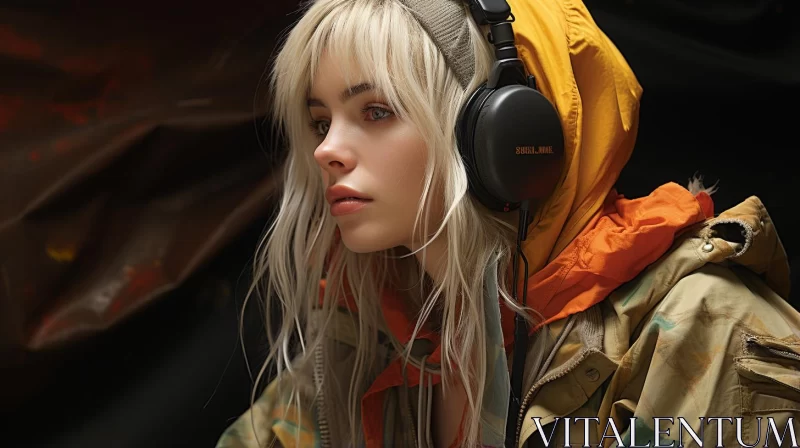 AI ART Ethereal Amber - A Portrait of a Headphone-Wearing Schoolgirl