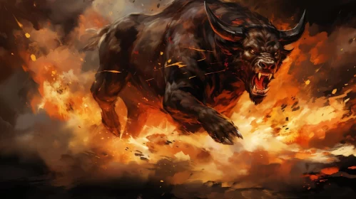 Fiery Bull in Fantasy Art Style AI Image