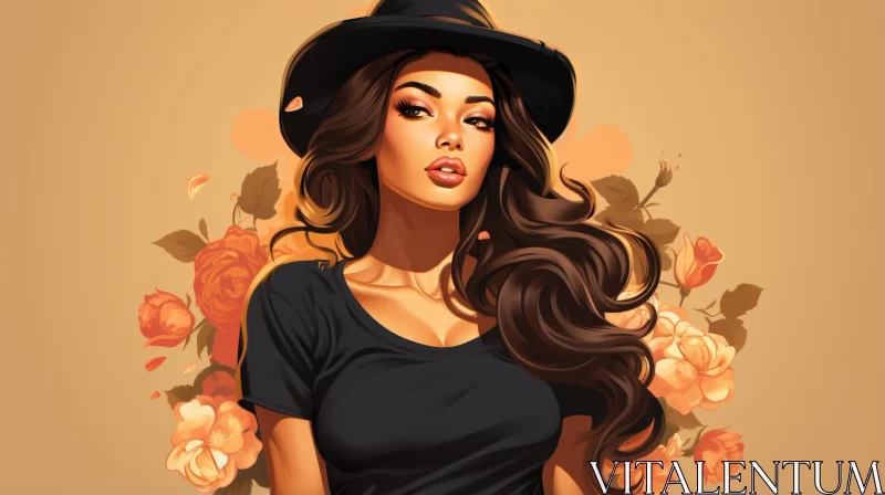Floral Beauty: A Chicano-Inspired Romantic Illustration AI Image