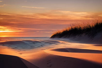 Romantic Sunset on Michigan's Sand Dunes AI Image