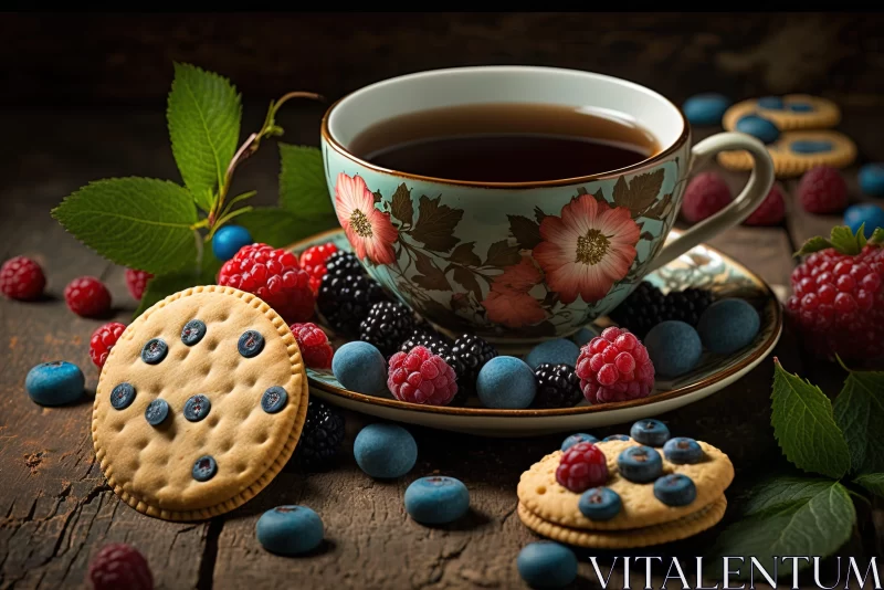 Rustic Still Life with Berries and Cookies AI Image