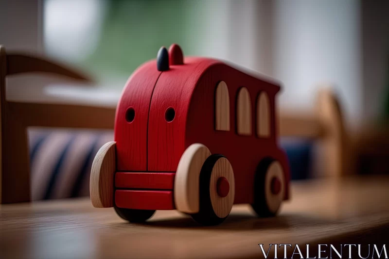 Atmospheric Wooden Toy Truck on Table AI Image