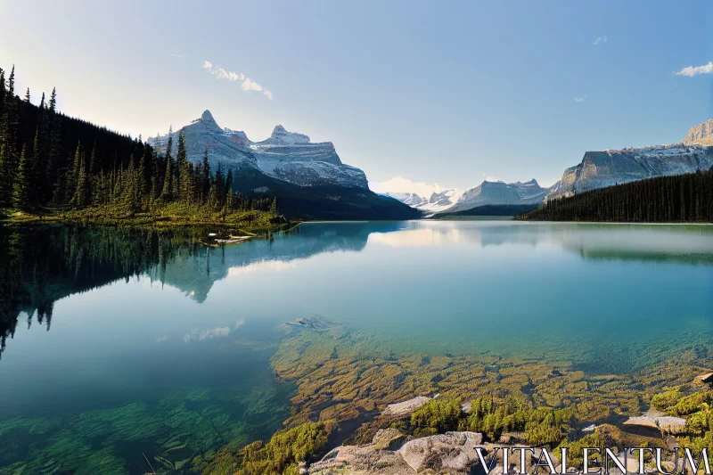 Serene Lake and Mountain Reflections in Banff National Park, Canada AI Image
