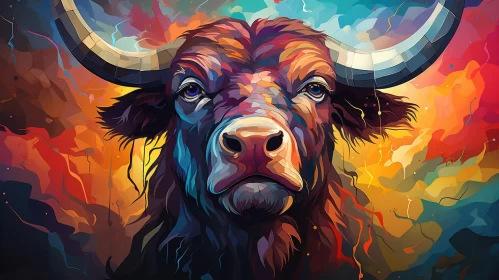 Bold and Colorful Bull Painting - Nature Inspired Art AI Image