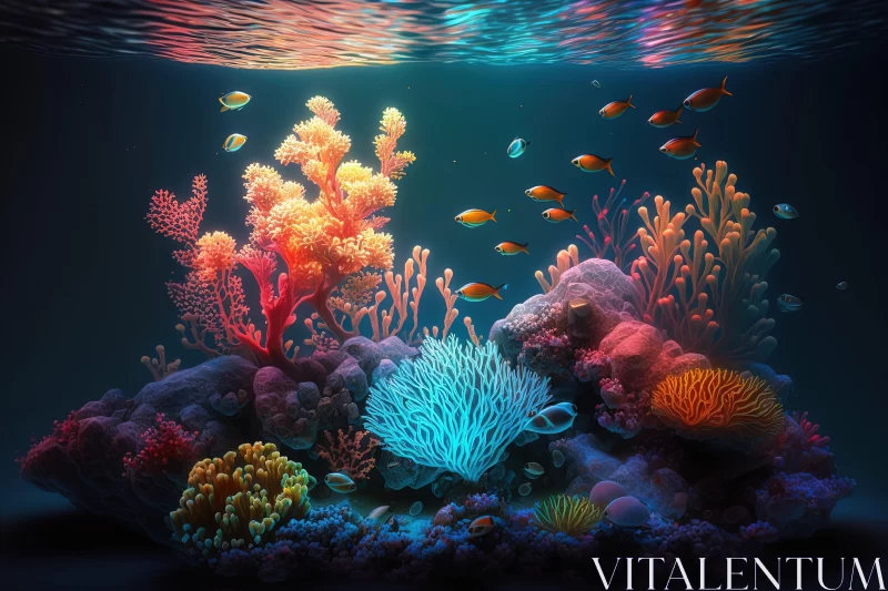 Colorful Coral Reef with Underwater Life - 3D Illustration AI Image
