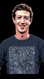 Facebook Founder Caricature: A Pop Art-Inspired Illustration AI Image