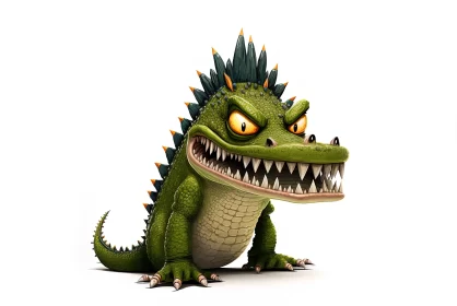 Green Alligator Monster Cartoon Illustration AI Image