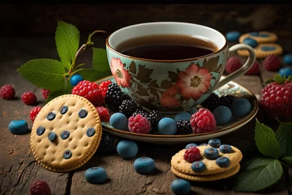 Rustic Still Life with Berries and Cookies
