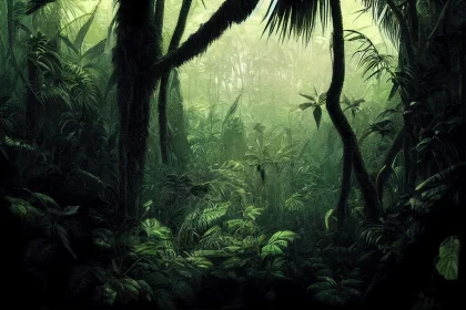 Tropical Jungle Wallpaper in Realistic Chiaroscuro Style