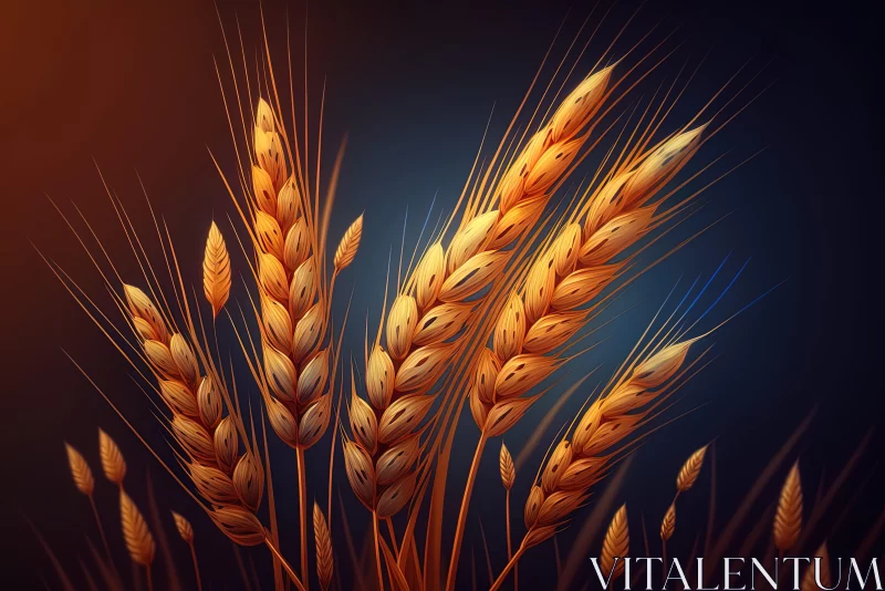 Wheat Stems Against Dark Background: A Vibrant Illustration AI Image
