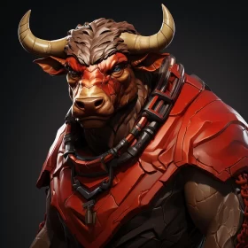 Armored Minotaur Bull Character from Infinity War: A Study in Bronze and Crimson AI Image
