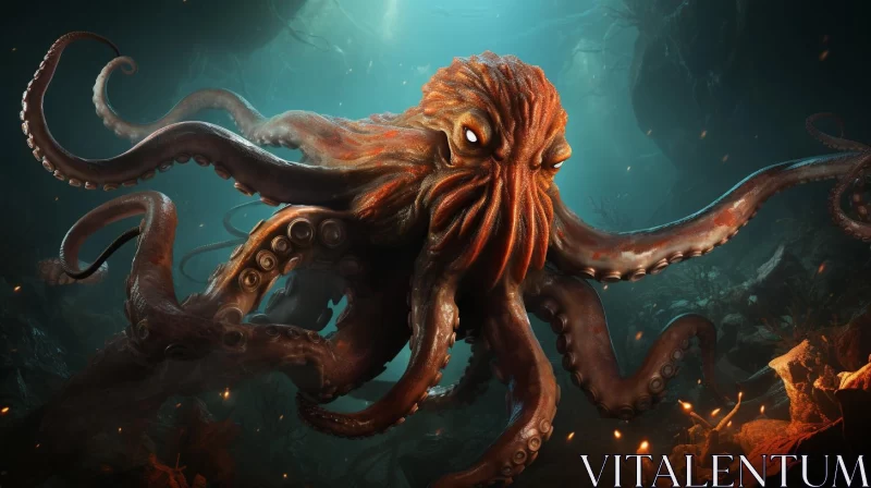 AI ART Fiery Voyage: Octopus Navigating Through Sea and Fire