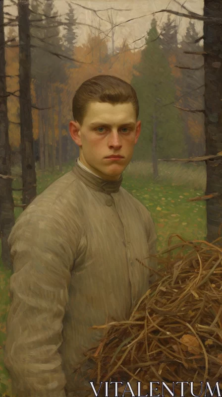 AI ART Man with Branches: A Study in Realist Portraits and American Iconography