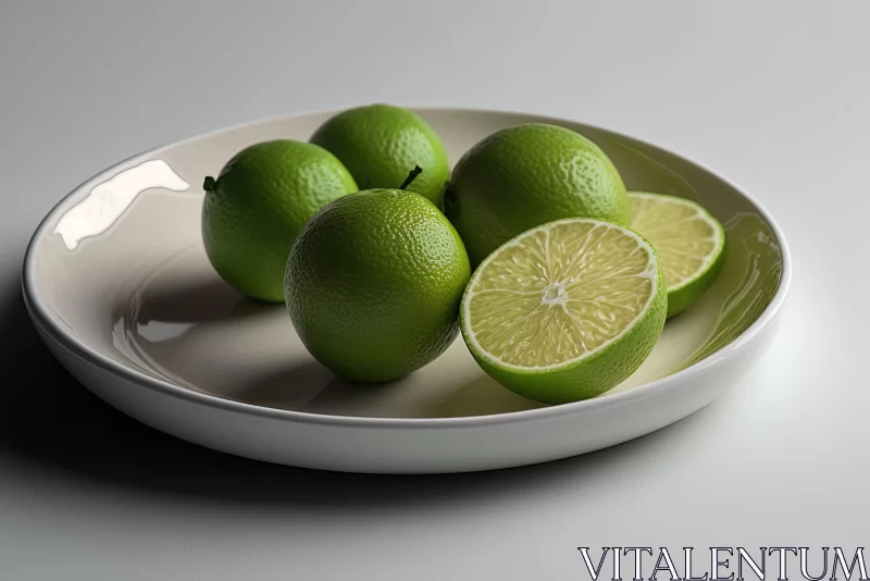 Monochromatic Still Life: Limes on Porcelain Plate AI Image