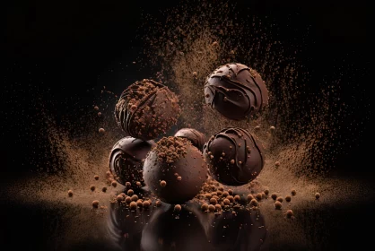 Monochrome Chocolate Truffles on Black Background