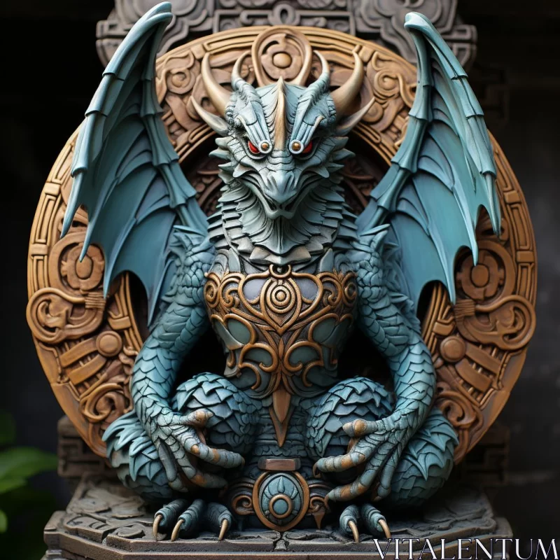 Mystical Gargoyle Statue in the Essence of Mayan Art and Goblincore Aesthetics AI Image