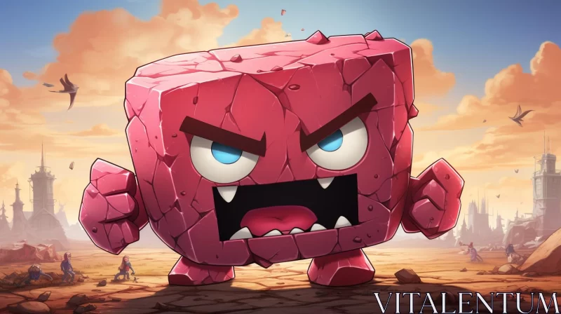 Red Blocky Character in Pinkcore Desert Scene AI Image