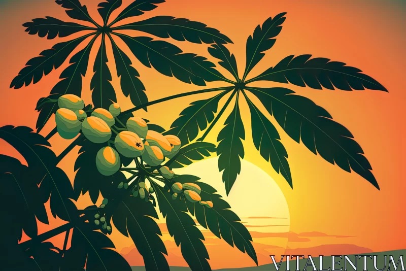Tropical Sunset with Fruits: An Illustrative Artwork AI Image