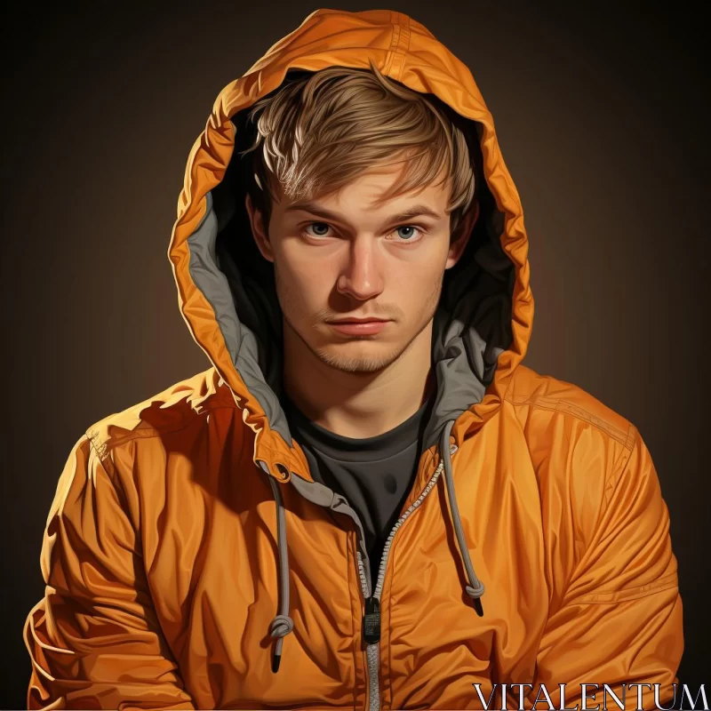 Young Man in Orange Jacket: A Photorealistic Portraiture AI Image