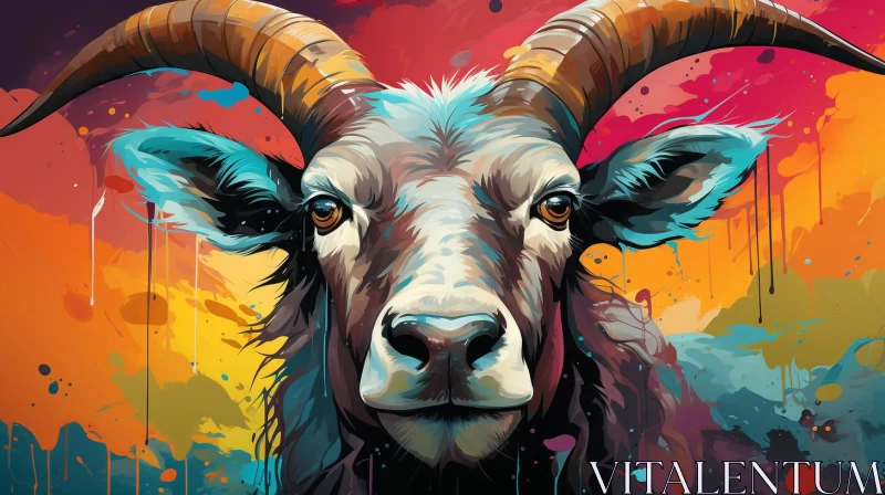 Colorful Ram Face Painting - A Bold, Psychedelic Art Piece AI Image
