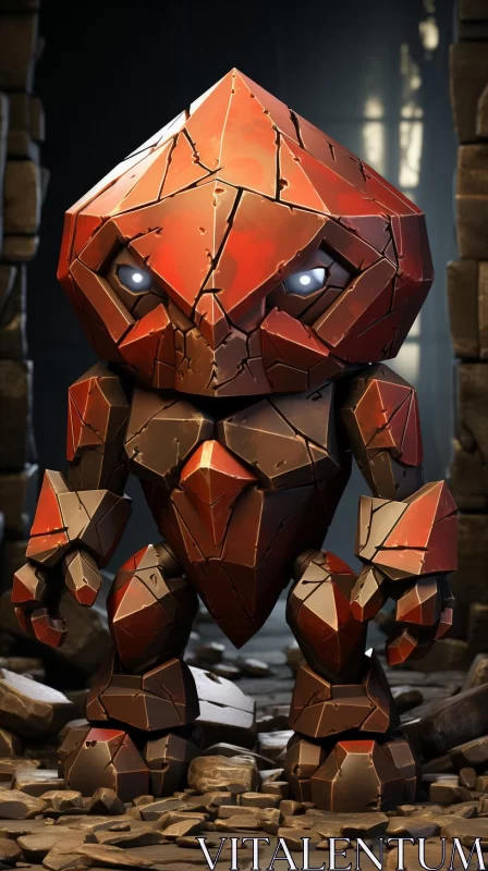 Animated Red Robot in Faceted Forms Amidst Ruins AI Image