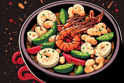 Chinese Seafood Meal Cartoon Illustration