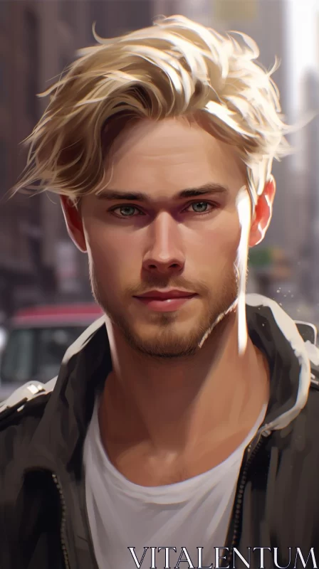 Digital Art Portrait of a Young Man in a Street Scene AI Image
