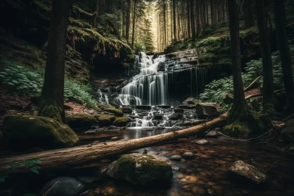 Ethereal Waterfall in Dense Forest: A Tribute to Nature's Beauty AI Image