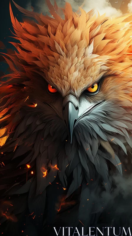 Fiery Gaze: Powerful Eagle in Flight Illustration AI Image