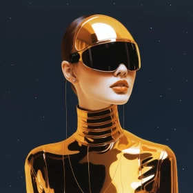 Futuristic Gold Woman in a Metallic Dress AI Image